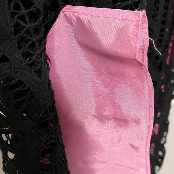 Vtg Betsey Johnson Lace Overlay Dress Pink Black Goth Y2k Dark Fairy Glam Size 8 - Picture 4 of 9